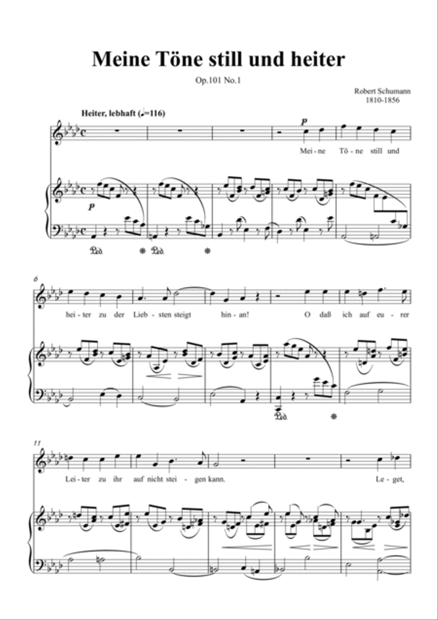 Schumann-Meine Töne still und heiter,Op.101 No.1 in A♭ Major for Voice and Piano Voice Solo scores gallery preview page 2