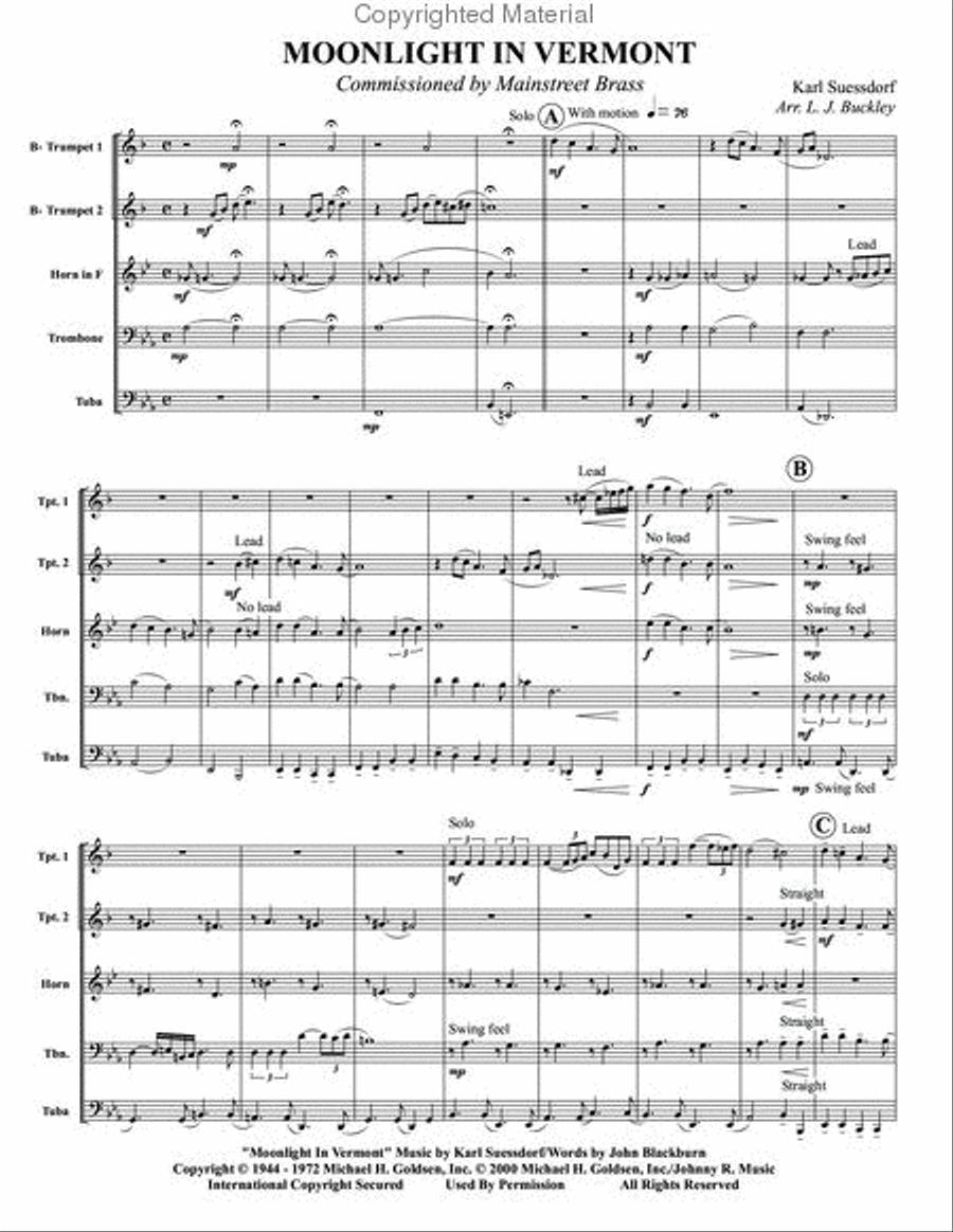 Moonlight in Vermont Moonlight in Vermont Brass Quintet scores gallery preview page 2