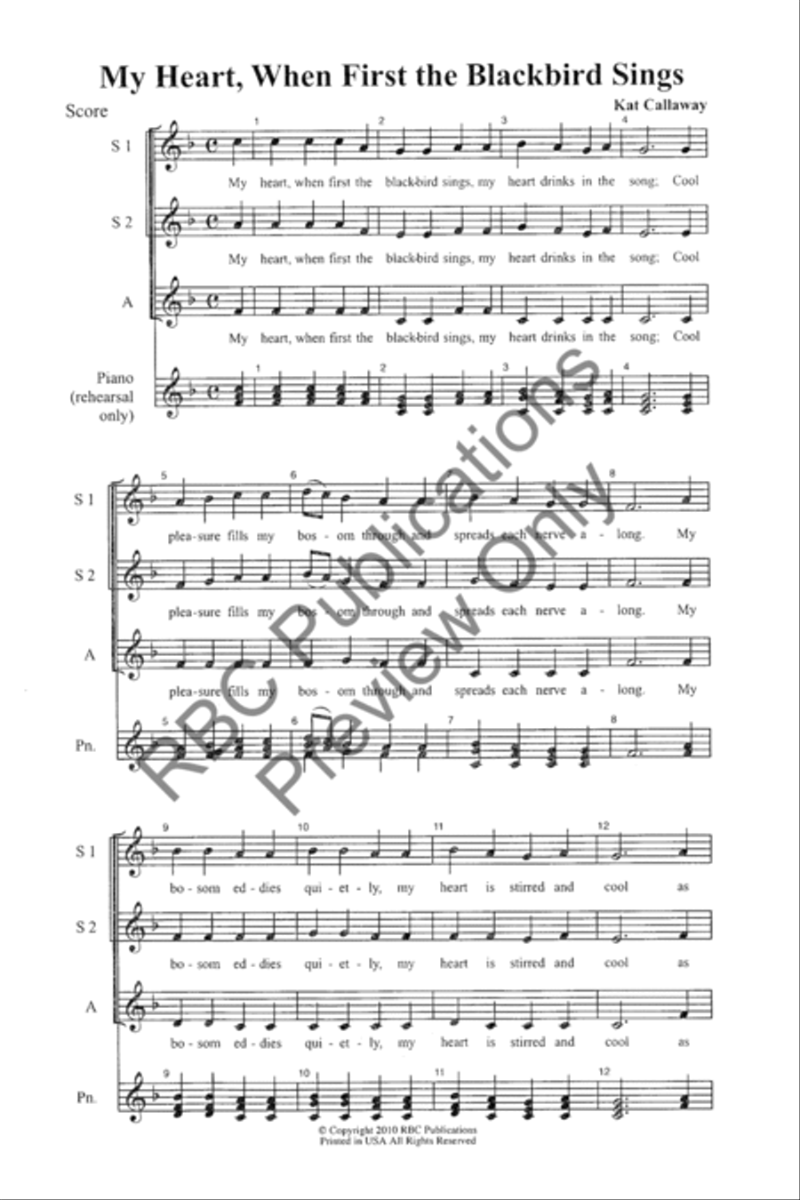 My Hear, When First The Blackbird Sings (SSA) SSA scores gallery preview page 3