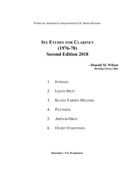 [Wilson] Six Etudes for Clarinet