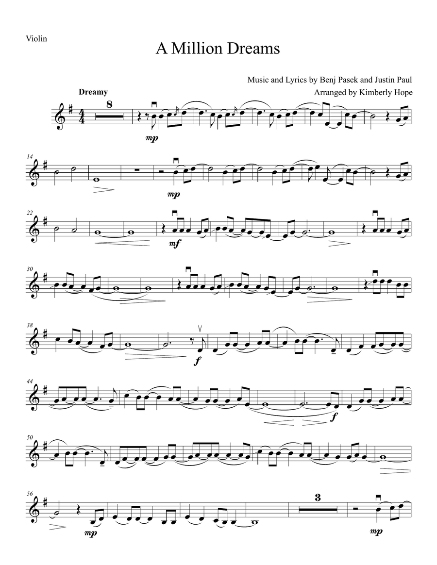 A Million Dreams Violin Solo scores gallery preview page 1