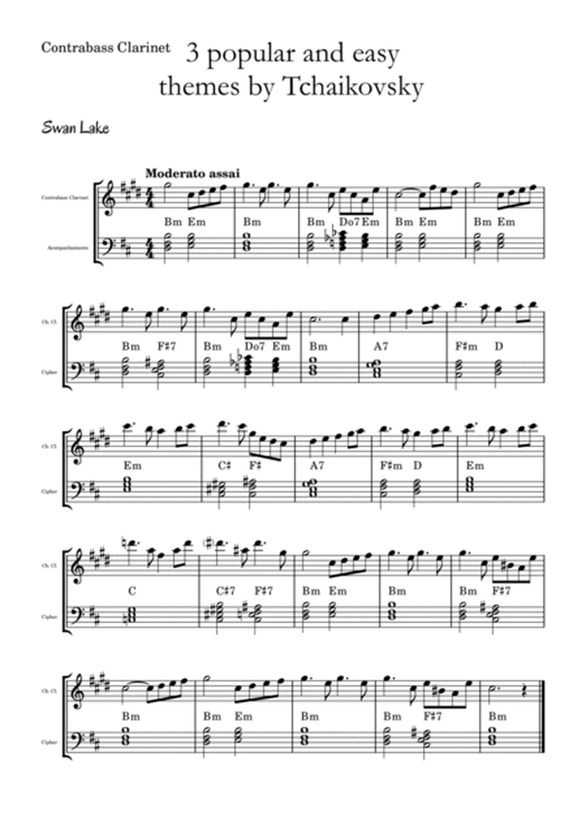 3 popular and easy themes by Tchaikovsky with accompaniment and chord symbols for Contrabass Clarine image number null