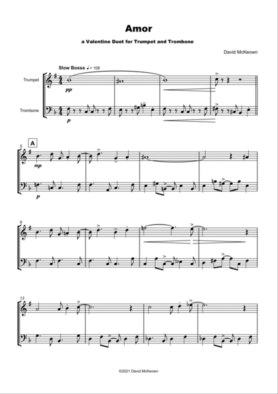 Amor, (Portuguese for Love), Trumpet and Trombone Duet Brass Duet scores gallery preview page 2