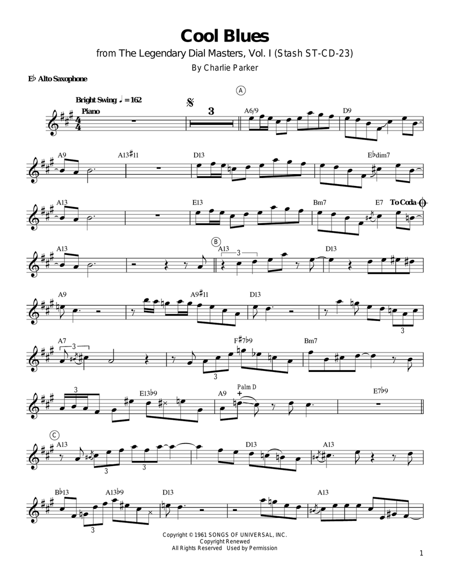 Cool Blues Alto Saxophone scores gallery preview page 1