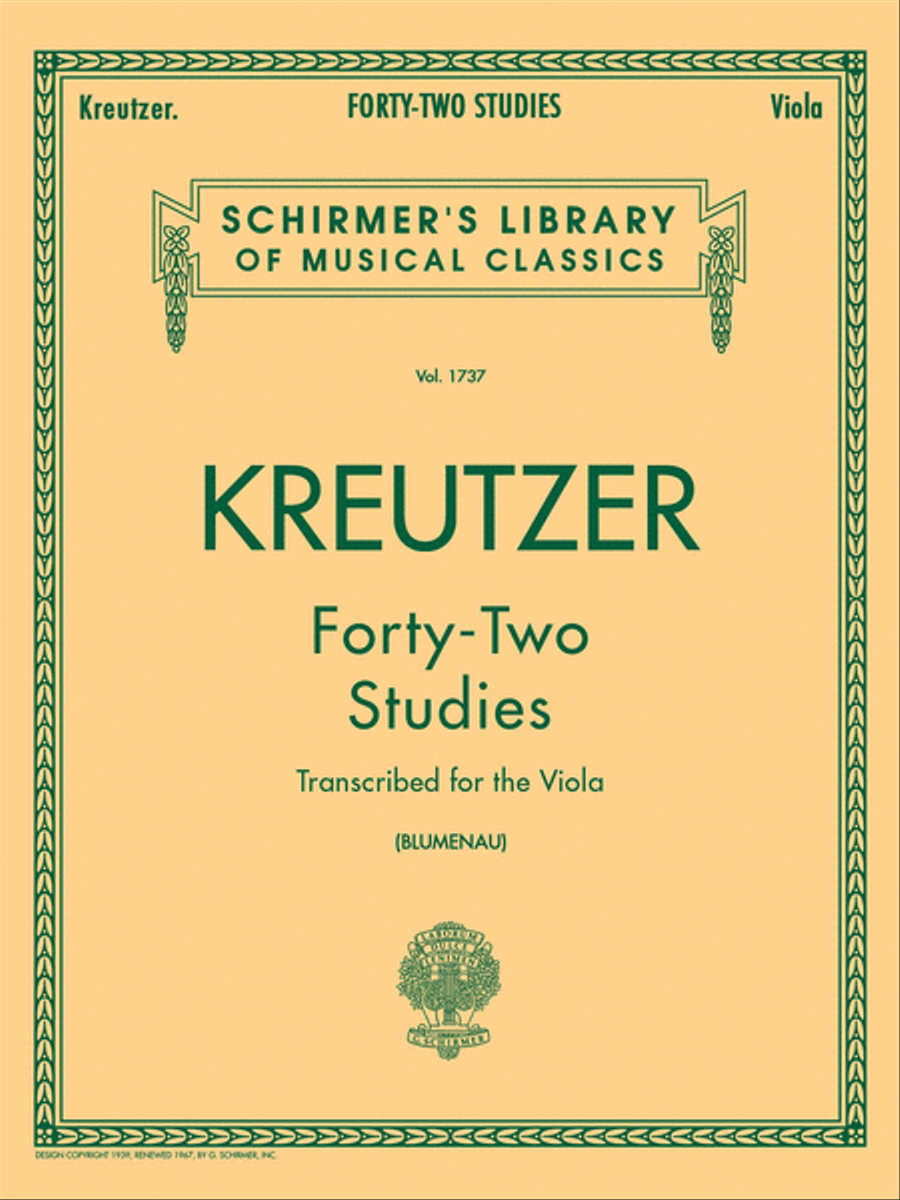 42 Studies Transcribed for the Viola by Rodolphe Kreutzer Viola - Sheet Music