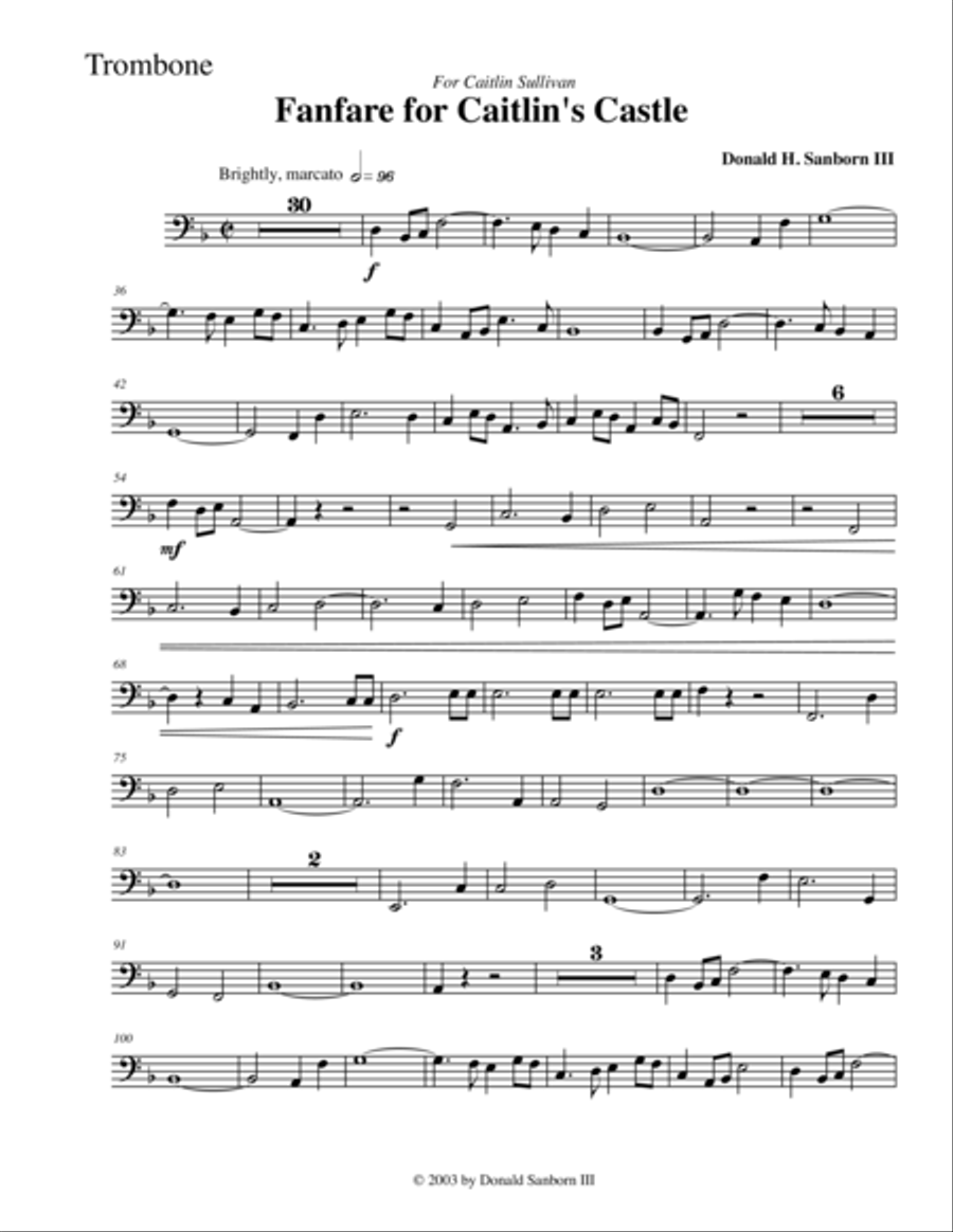 Fanfare for Caitlin's Castle--Trombone Trombone Solo scores gallery preview page 1