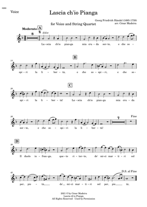 Lascia Ch'io Pianga - Voice and String Quartet - F Major (Individual Parts)