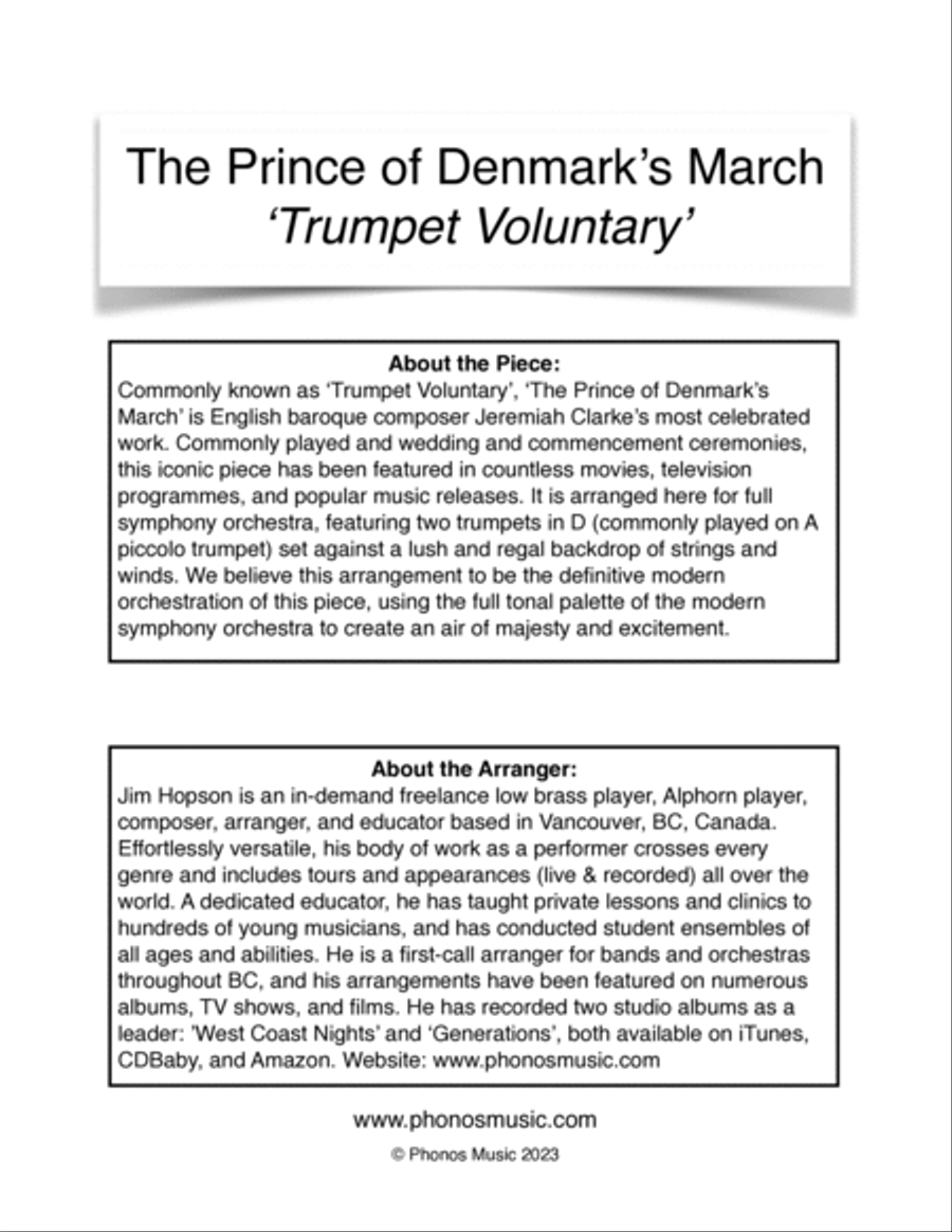 The Prince of Denmark's March (Trumpet Voluntary) Full Orchestra scores gallery preview page 2