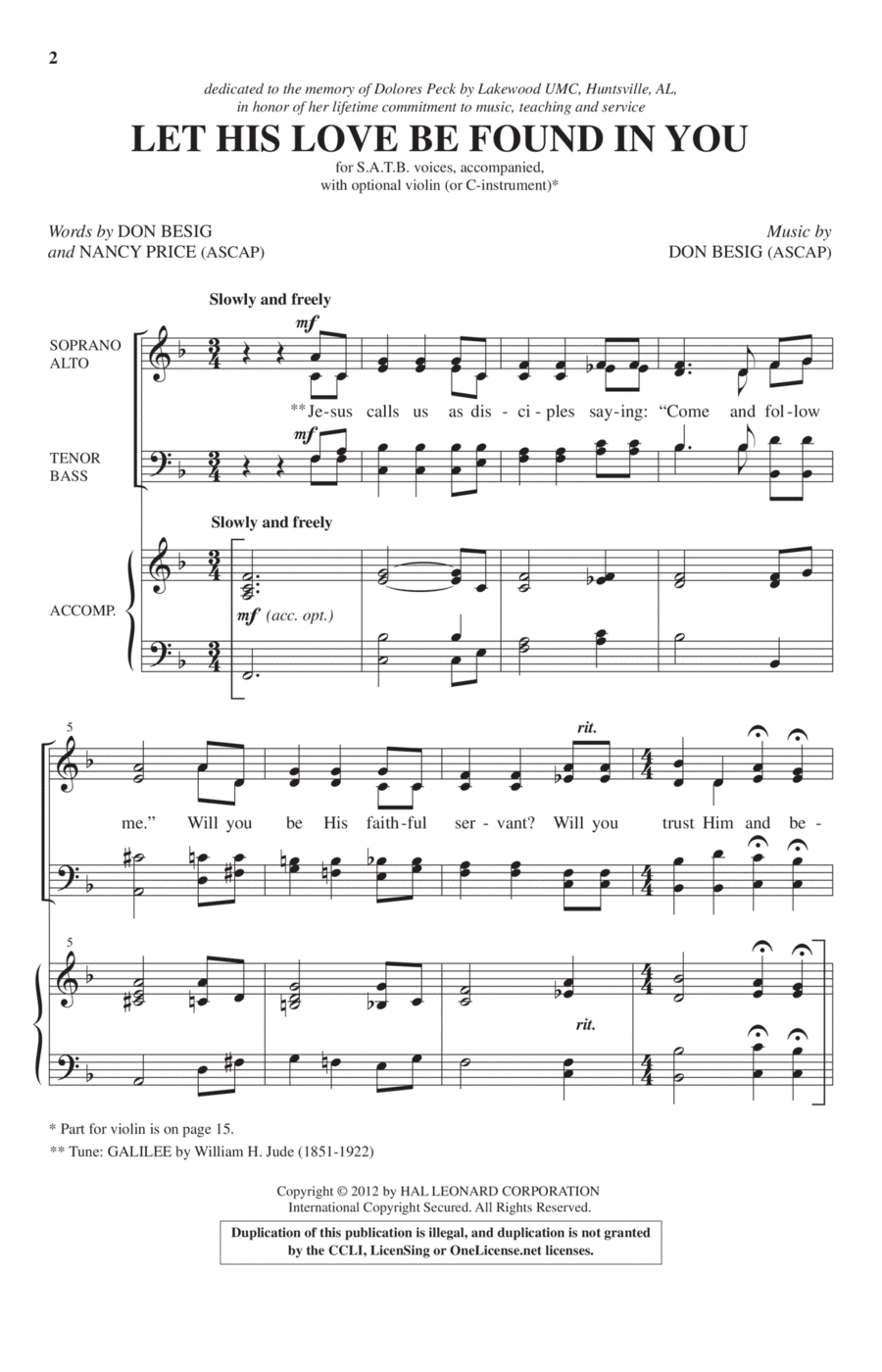 Let His Love Be Found In You 4-Part scores gallery preview page 1