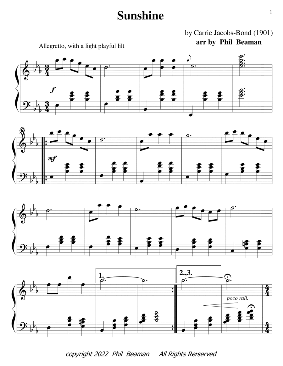 Sunshine - piano solo Piano Solo scores gallery preview page 1