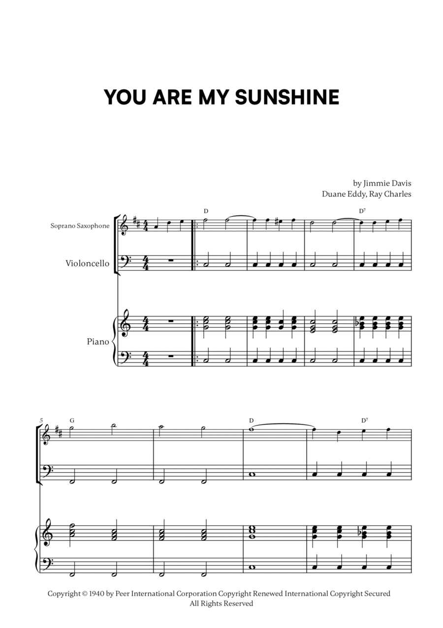 You Are My Sunshine You Are My Sunshine Soprano Saxophone scores gallery preview page 1