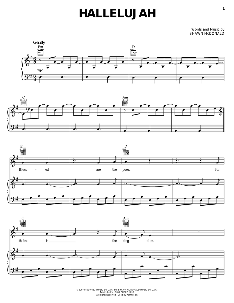 Hallelujah Hallelujah Piano, Vocal, Guitar scores gallery preview page 1