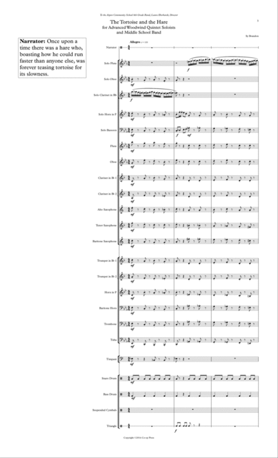 The Tortoise and the Hare for Advanced Woodwind Quintet Soloists and Middle School Band Concert Band scores gallery preview page 3