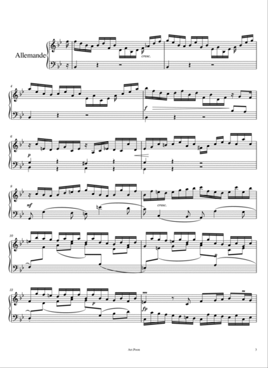 J.S.Bach - Partita No.1 In B Flat Major, BWV 825 - Original For Piano Solo Complete Piano Solo scores gallery preview page 3