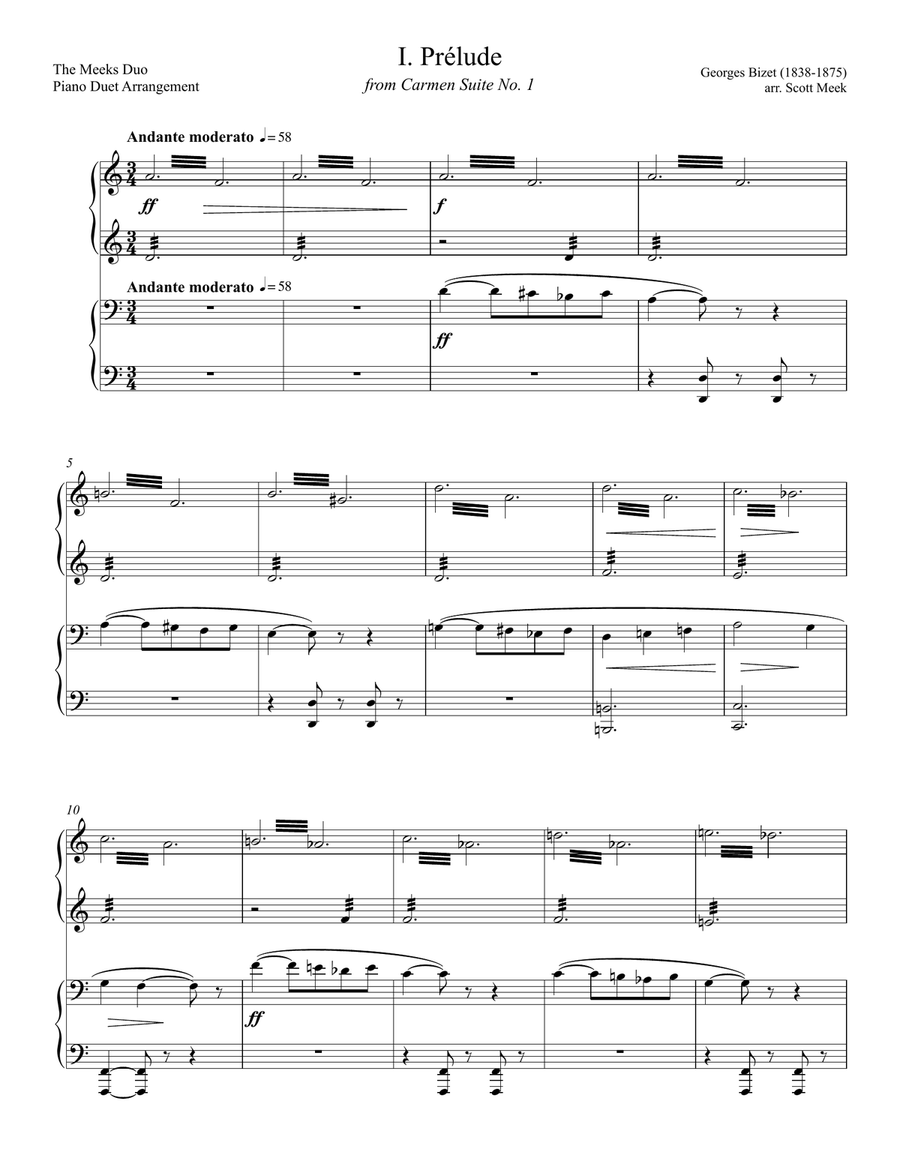 Carmen Suite no. 1 (complete) 1 Piano, 4-Hands scores gallery preview page 1