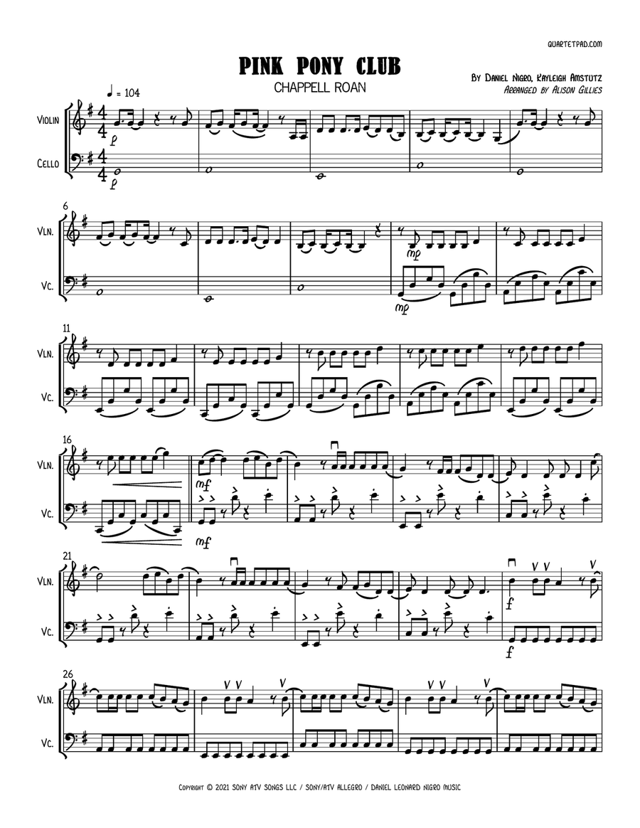 Pink Pony Club String Duet scores gallery preview page 1