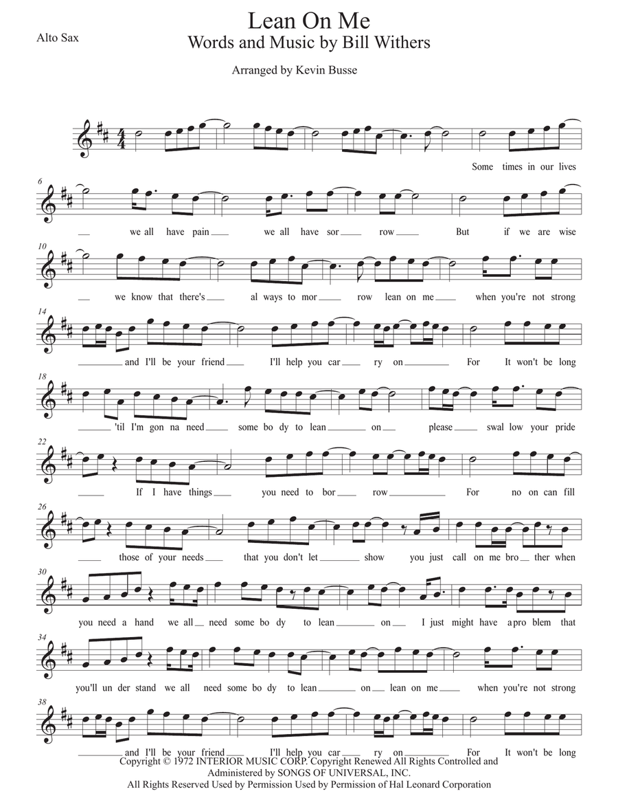 Lean On Me Alto Saxophone scores gallery preview page 1