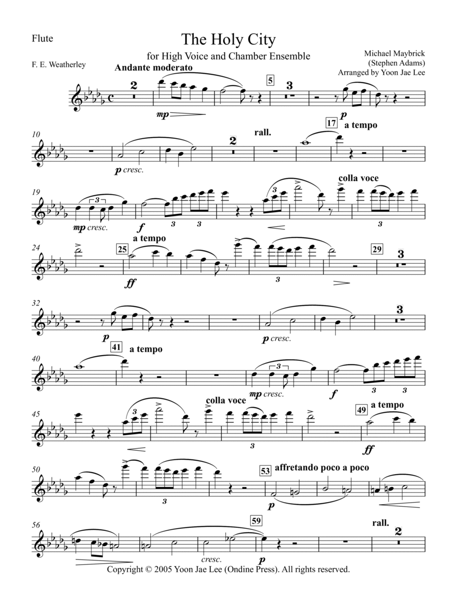 The Holy City for High Voice and Chamber Ensemble in D Flat Major - Set of Parts Large Ensemble scores gallery preview page 1