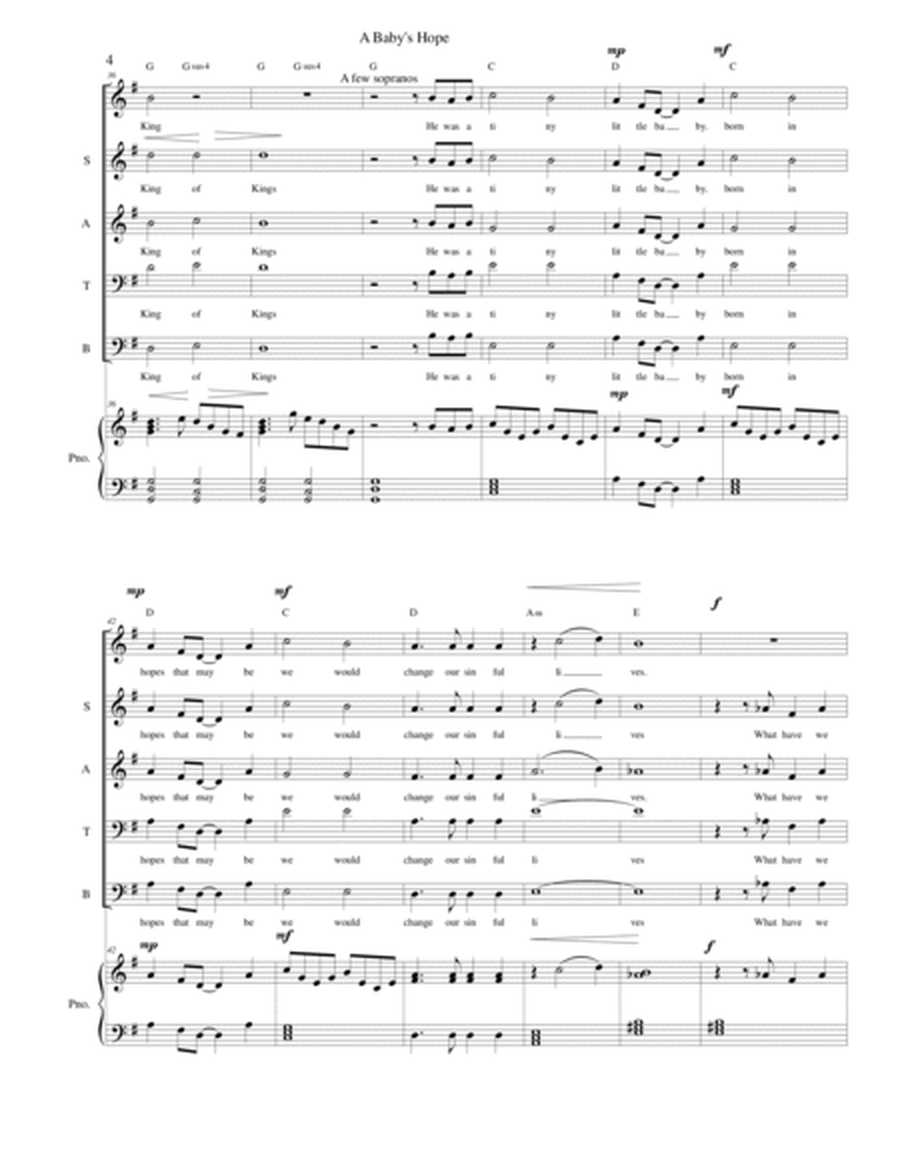 A Baby's Hope original Christmas song - SATB, piano and optional cello image number null