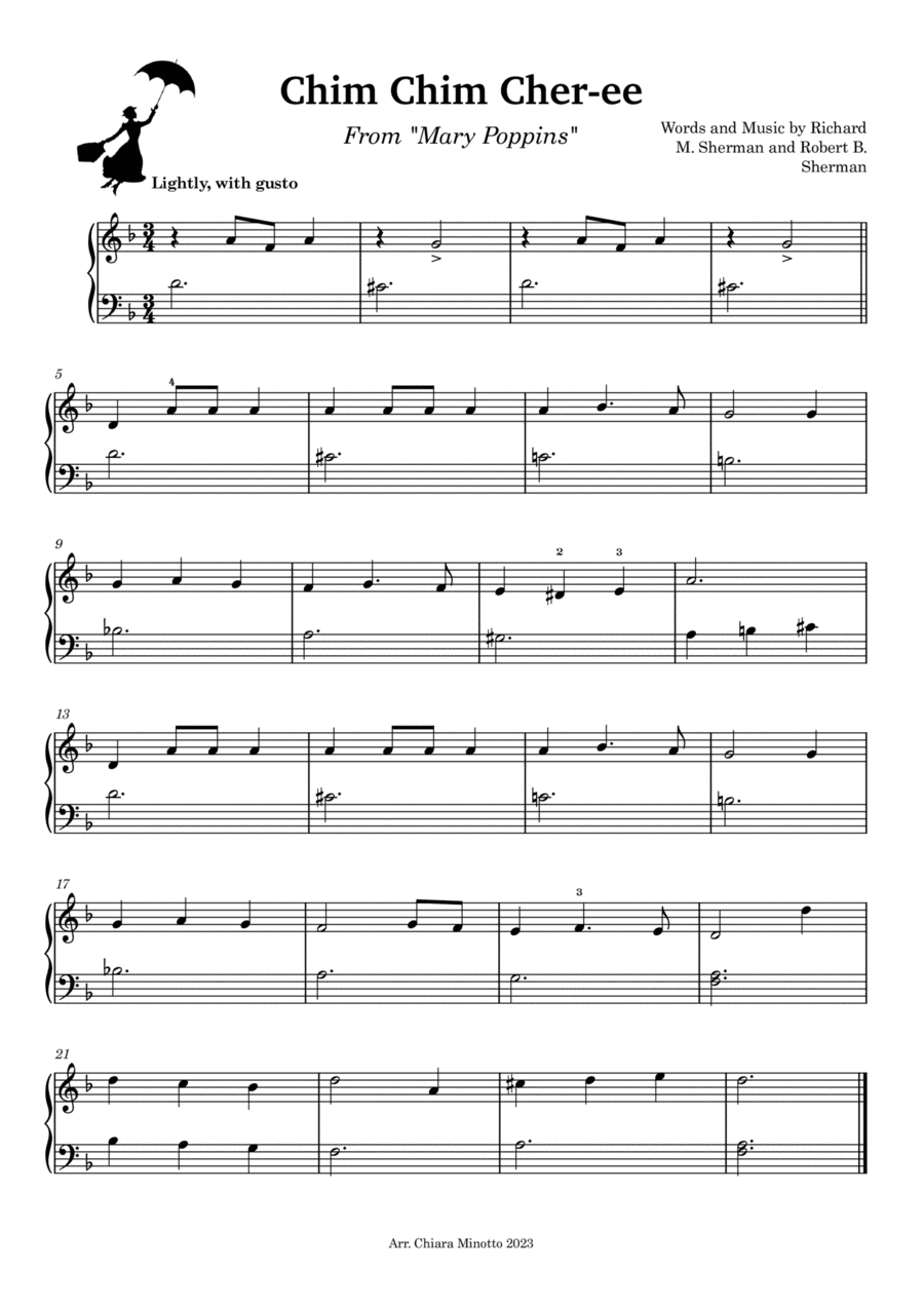 Chim Chim Cher-ee Chim Chim Cher-ee Easy Piano scores gallery preview page 1