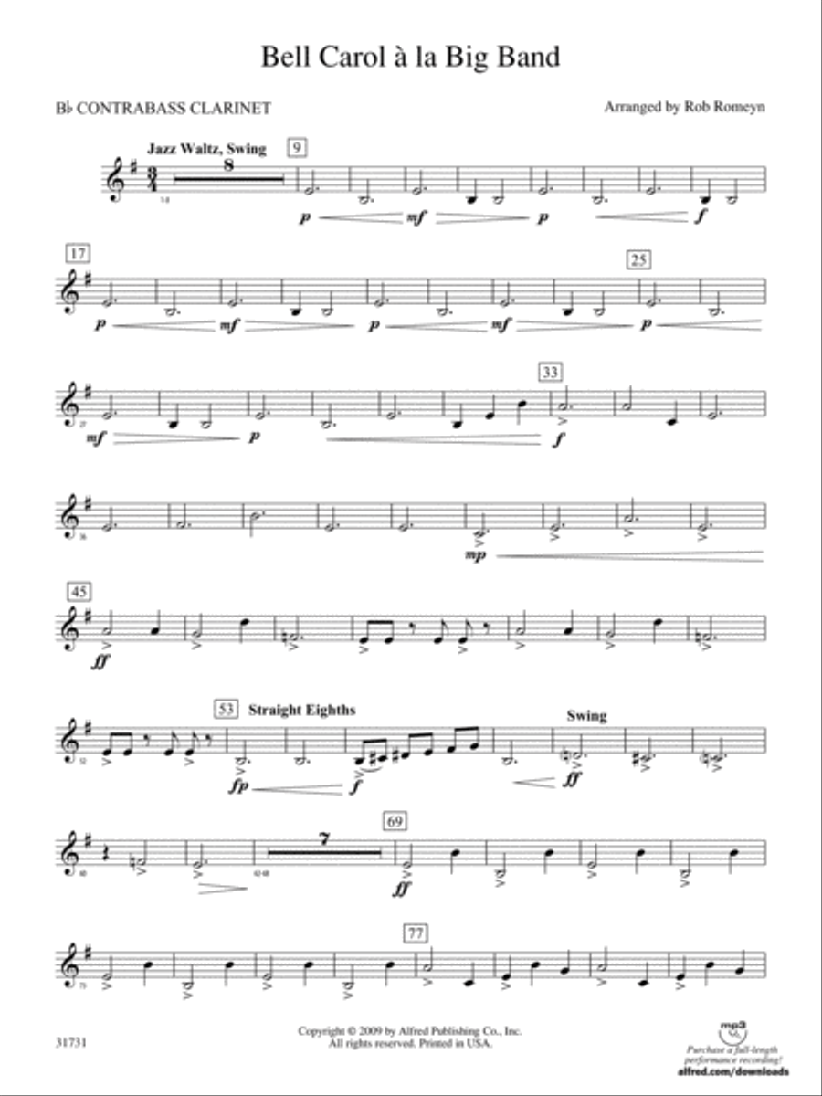Bell Carol a la Big Band: (World Part) B-flat Contrabass Clarinet Concert Band scores gallery preview page 1