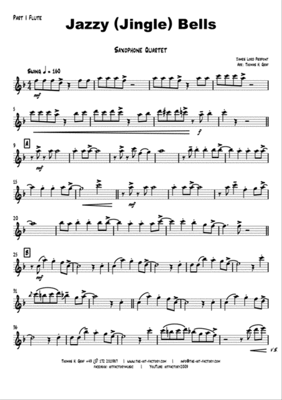Jazzy Jingle Bells - Christmas Swing - Saxophone Quartet Saxophone Quartet scores gallery preview page 4