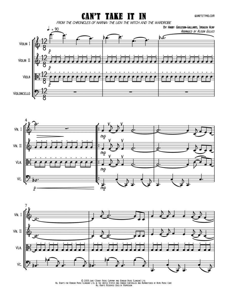 Can't Take It In String Quartet scores gallery preview page 1