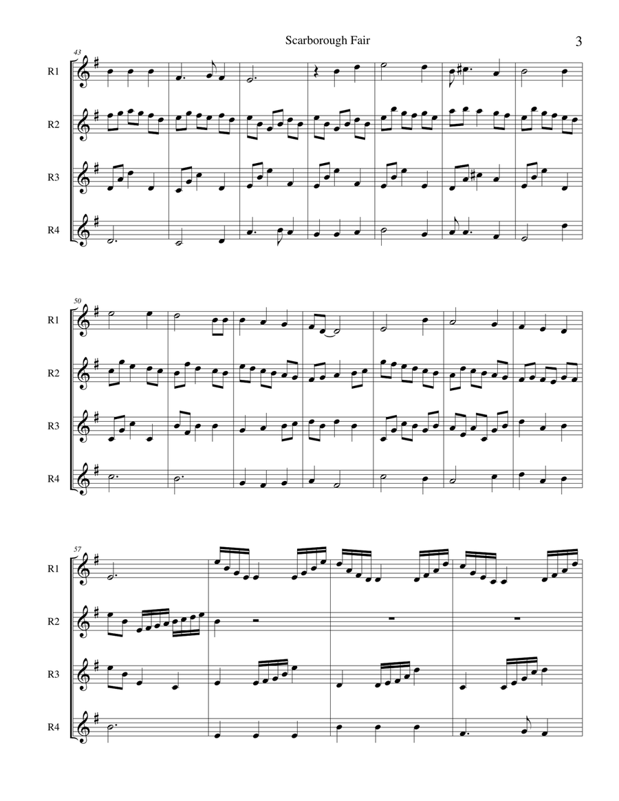 Scarborough Fair - recorder or flute quartet Flute Quartet scores gallery preview page 3