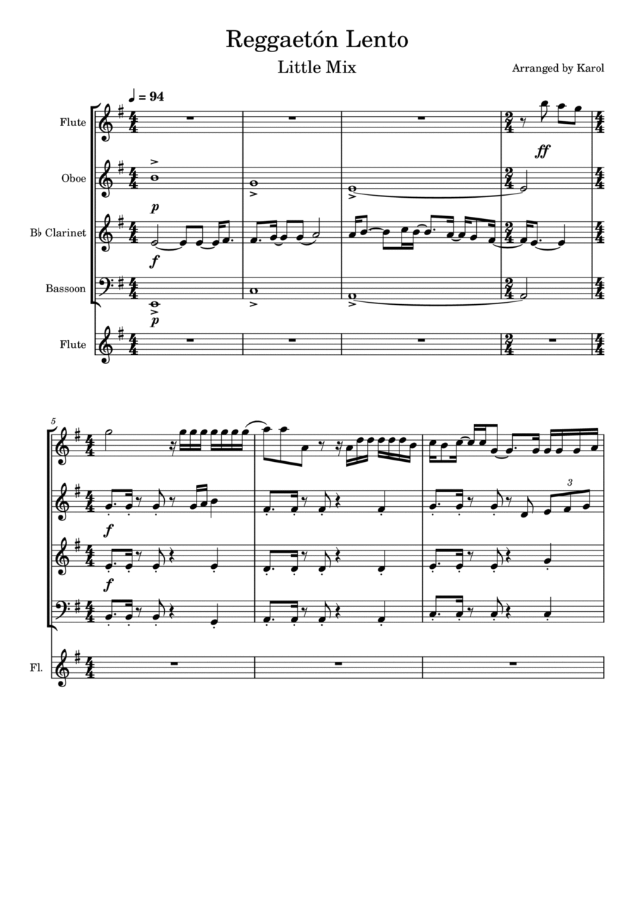 Reggaeton Lento (little Mix Remix) Woodwind Quartet scores gallery preview page 1