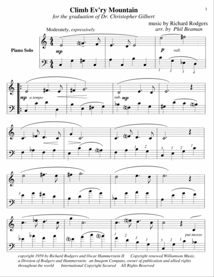 Climb Ev'ry Mountain Piano Solo scores gallery preview page 1