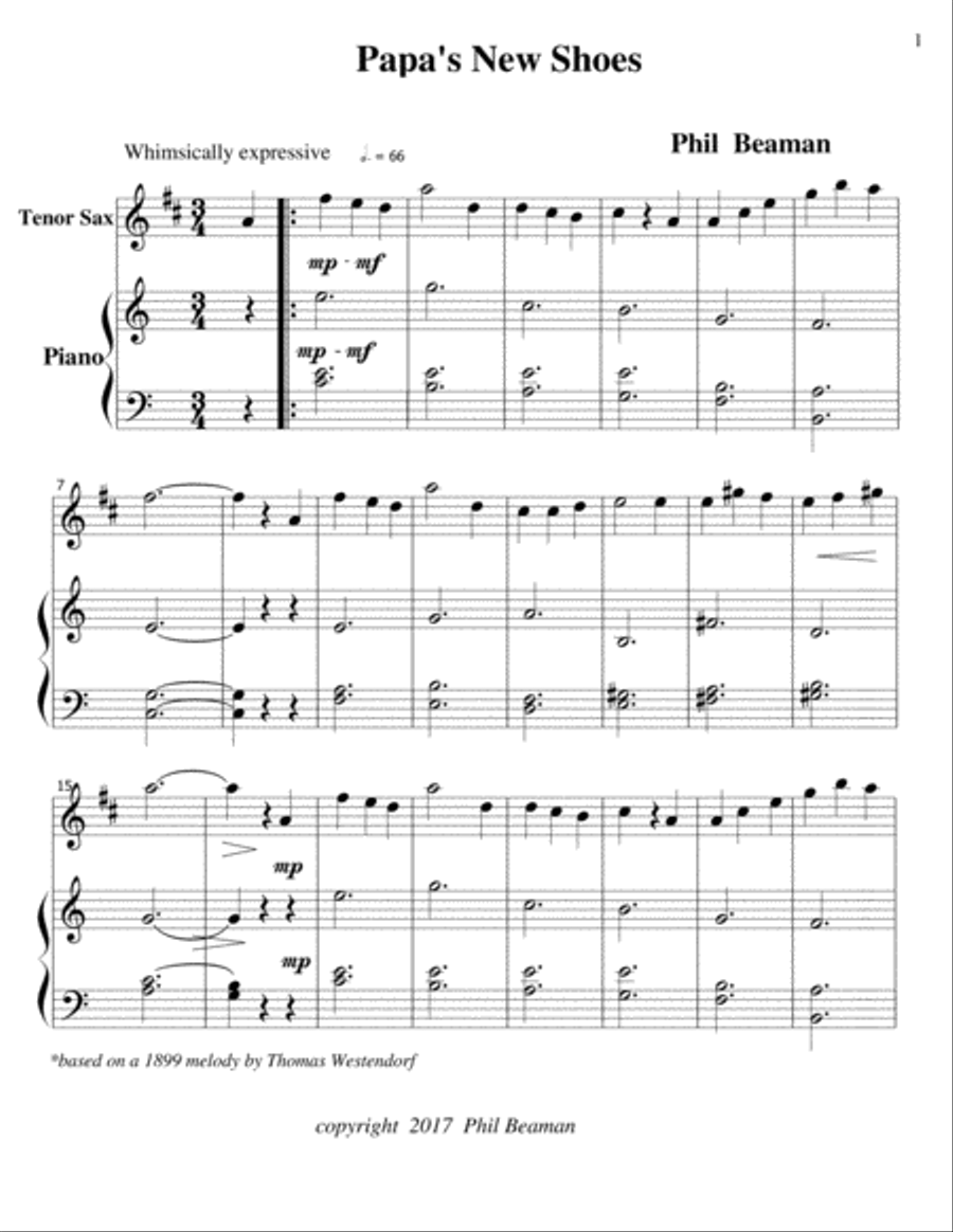 Papa's New Shoes - Tenor Sax-Piano Tenor Saxophone scores gallery preview page 1