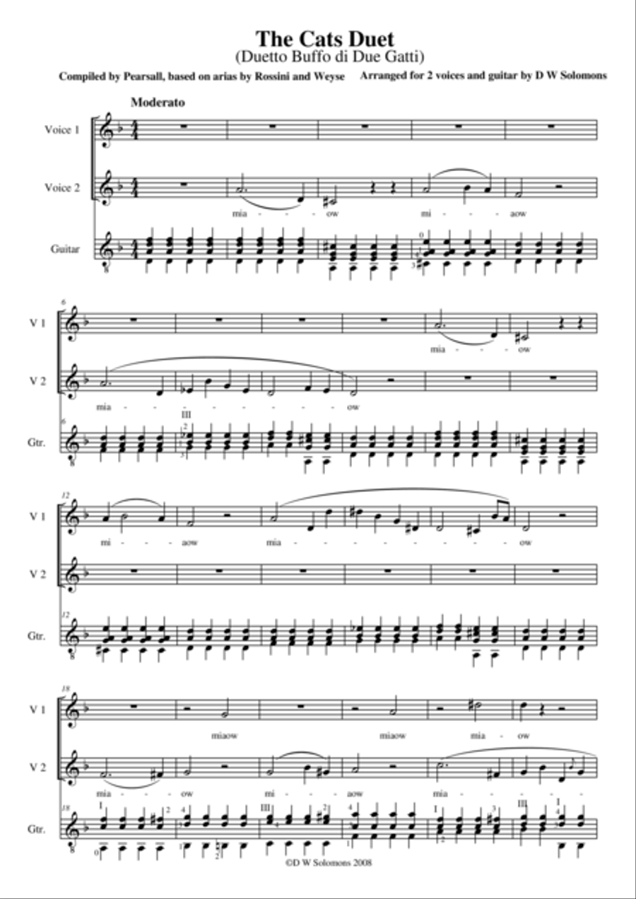 The Cats Duet (Duetto buffo di due gatti) for 2 altos and guitar Vocal Duet scores gallery preview page 1