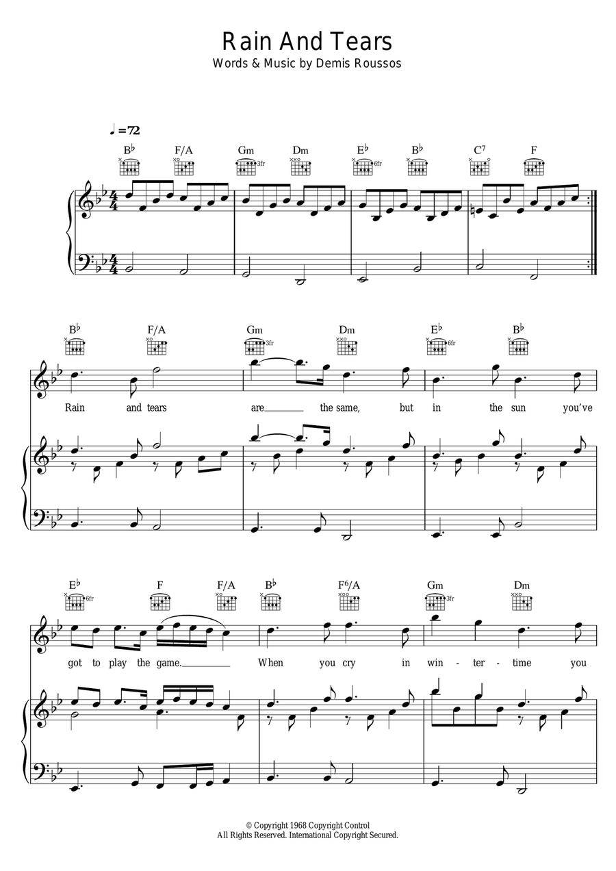 Rain And Tears Piano, Vocal scores gallery preview page 1