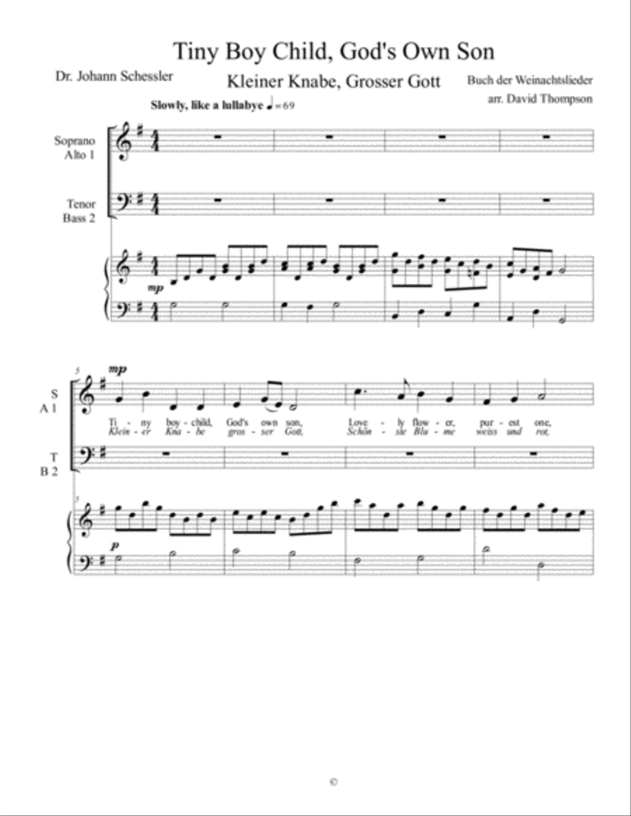 Tiny Boy Child, God's Own Son 4-Part scores gallery preview page 1