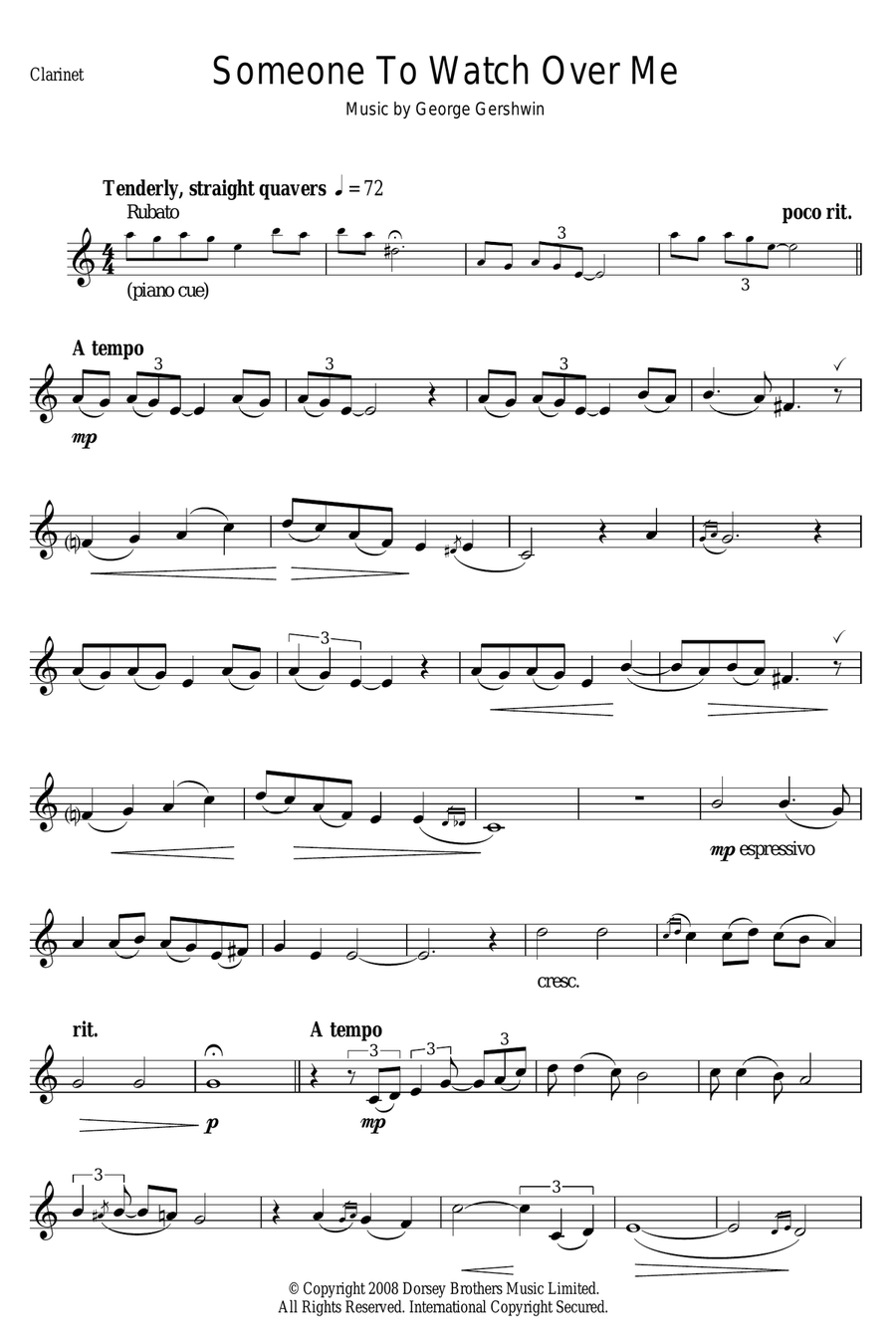 Someone To Watch Over Me Clarinet Solo scores gallery preview page 1