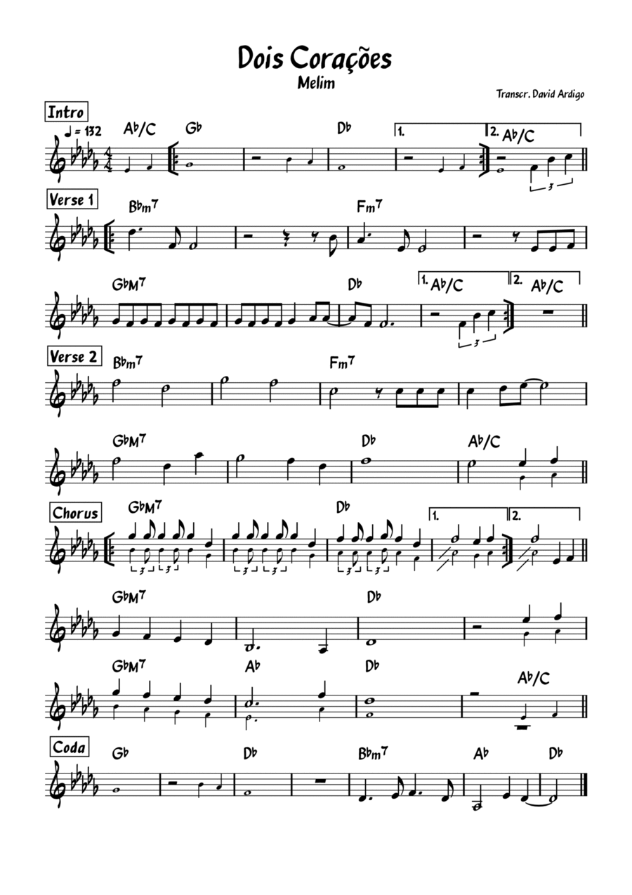 Dois Coracoes Piano scores gallery preview page 1
