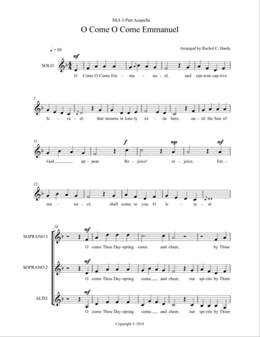O Come O Come Emmanuel SSA scores gallery preview page 1