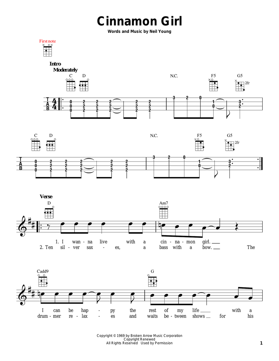 Cinnamon Girl Cinnamon Girl Ukulele scores gallery preview page 1