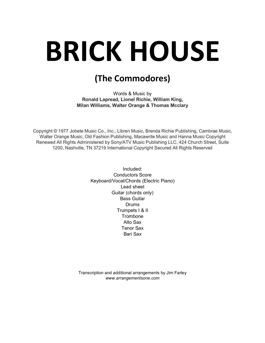 Brick House Tenor Saxophone scores gallery preview page 1