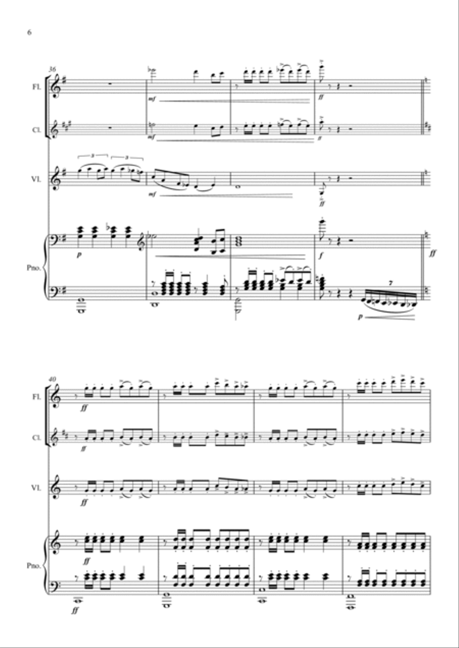 Sparrowhawk Tango. (Flute, Clarinet, Violin and Piano Arrangement) Chamber Music scores gallery preview page 6