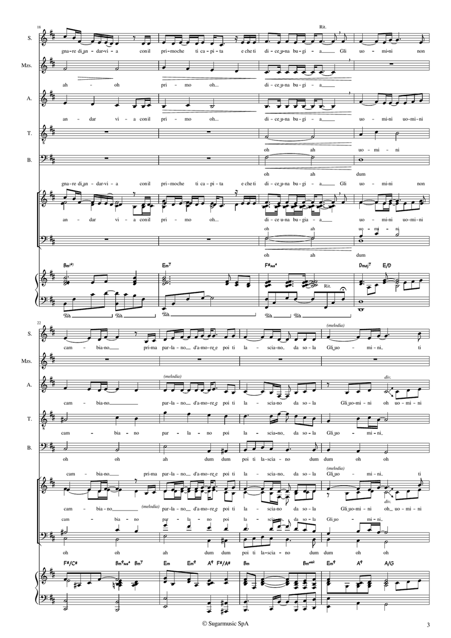 Gli Uomini non Cambiano (SSATB + Piano) SSATB scores gallery preview page 4