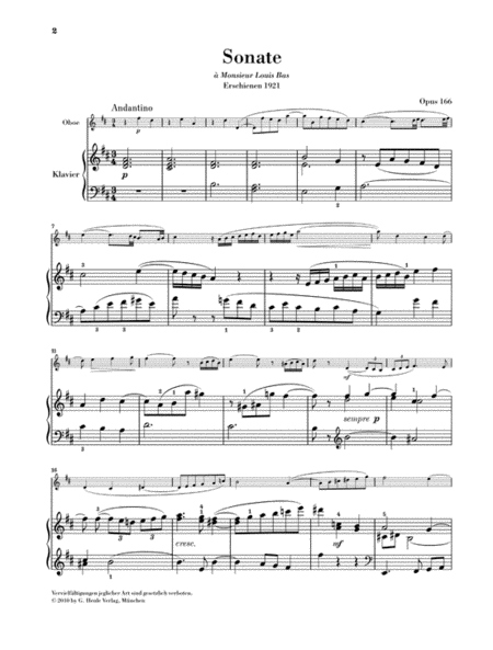 Oboe Sonata, Op. 166 Piano Accompaniment - Sheet Music
