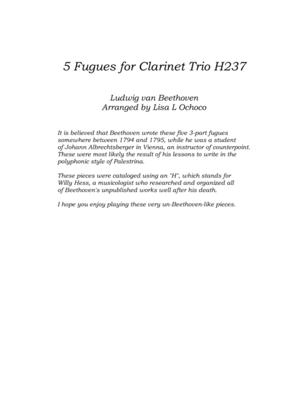 Five Fugues H237 for Clarinet Trio image number null