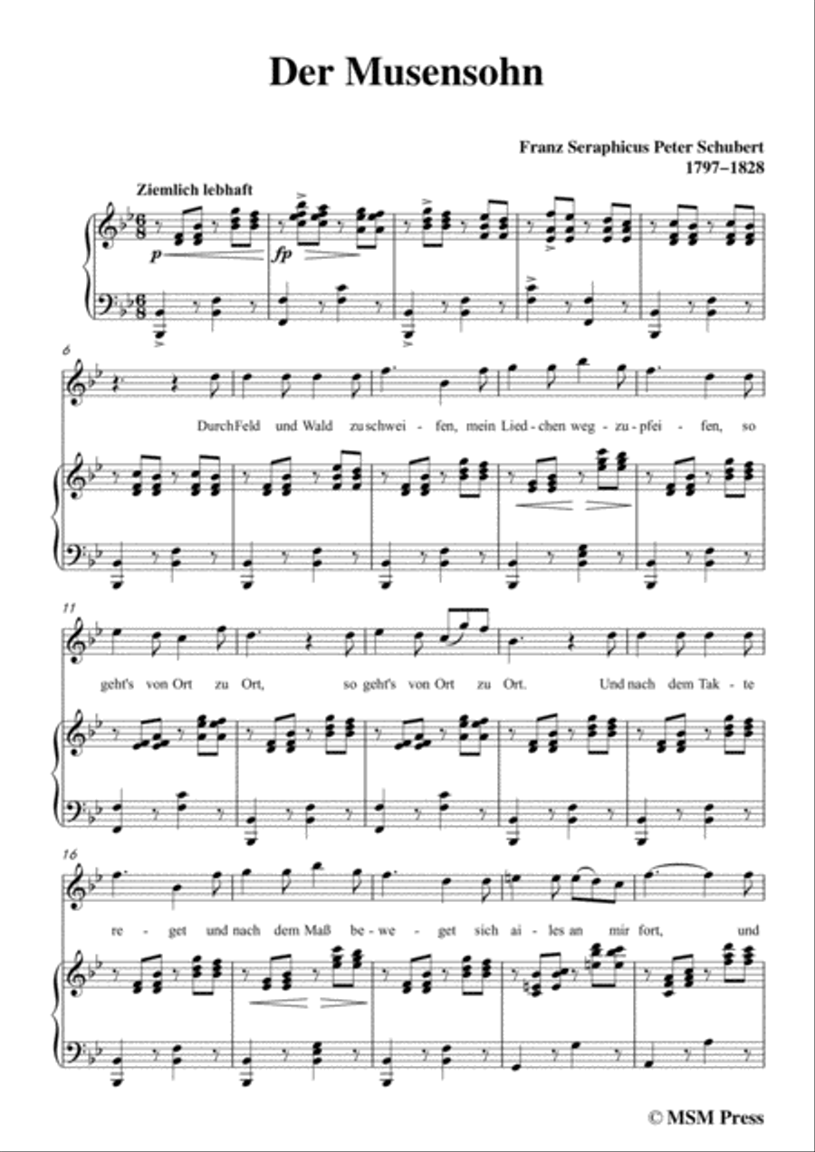 Schubert-Der Musensohn in B flat Major,for voice and piano Voice Solo scores gallery preview page 3