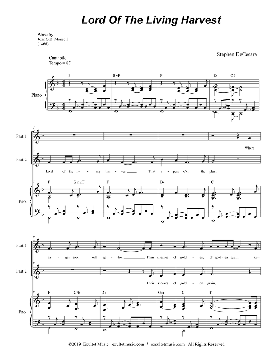Lord Of The Living Harvest (2-part choir) 2-Part scores gallery preview page 1