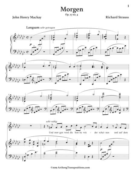 Morgen, Op. 27 no. 4 (in 3 medium keys: G, G-flat, F major)