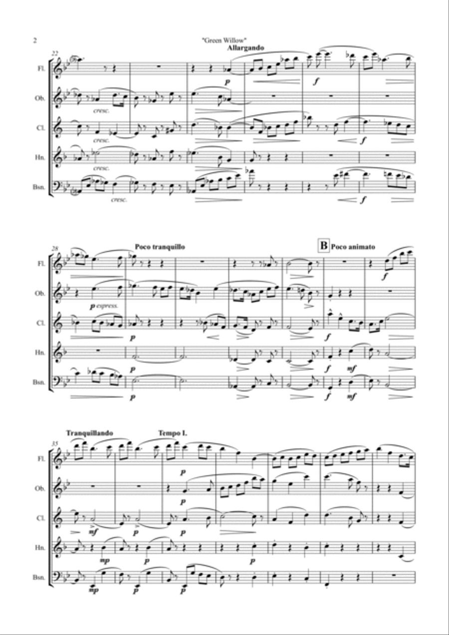 George Butterworth: The Banks of Green Willow (Idyll) - wind quintet Woodwind Quintet scores gallery preview page 2