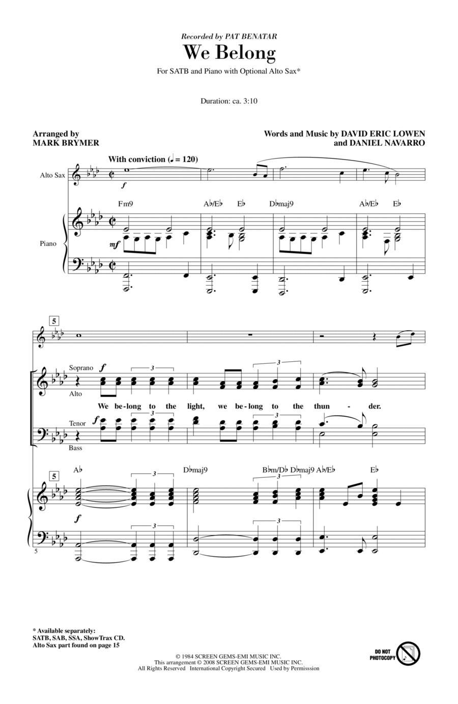 We Belong We Belong 4-Part scores gallery preview page 1