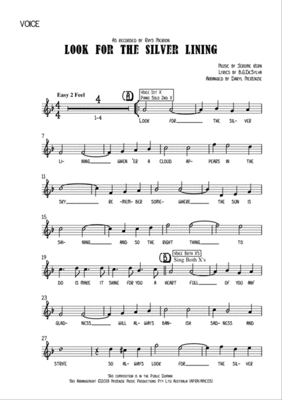 Look For the Silver Lining. Male Vocal and Small Band. As recorded by Rhys Meirion. Key of F Flute scores gallery preview page 6