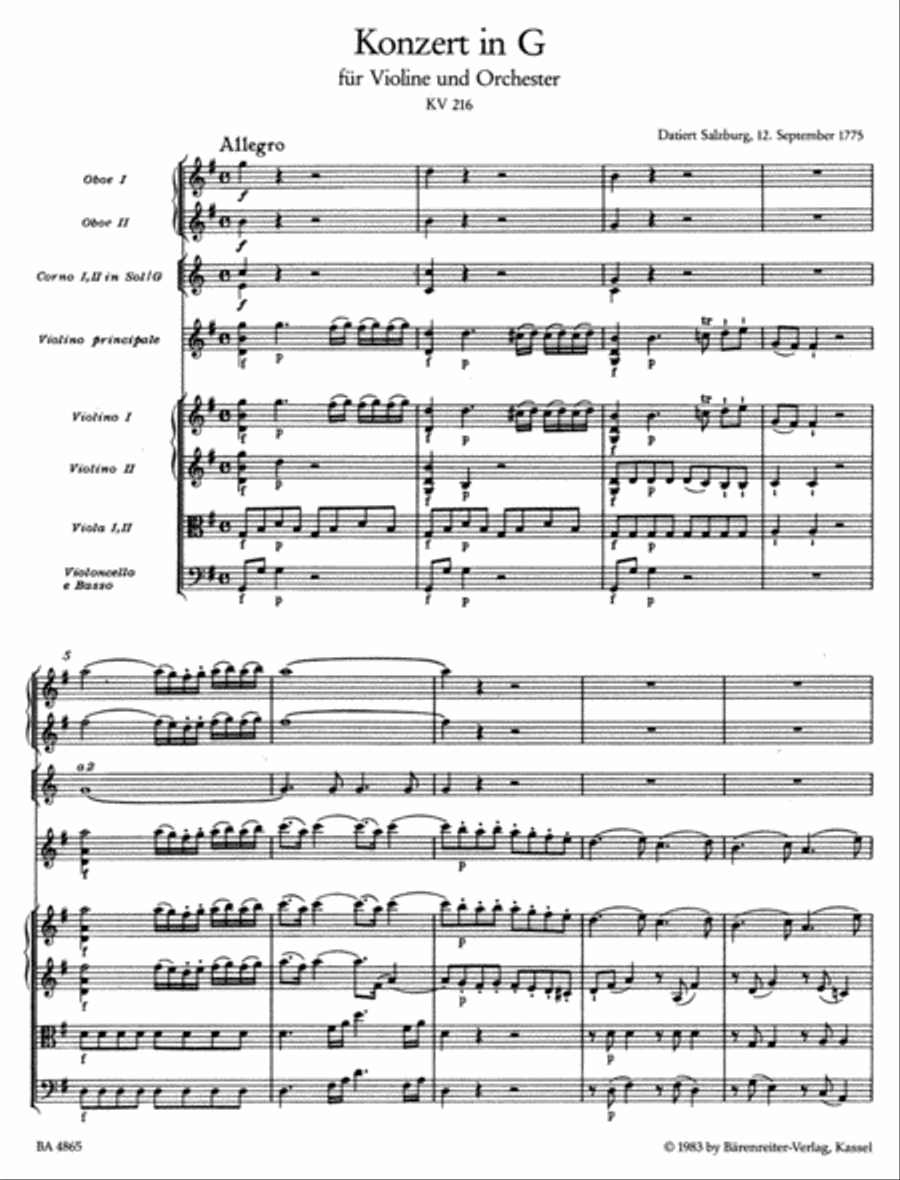 Concerto for Violin and Orchestra, No. 3 G major, KV 216 Orchestra scores gallery preview page 2